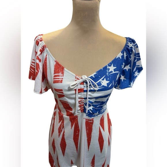 American Women’s Flag Print Cinched Asymmetric T Shirt By Rosegal No tag Size M. - Picture 7 of 13